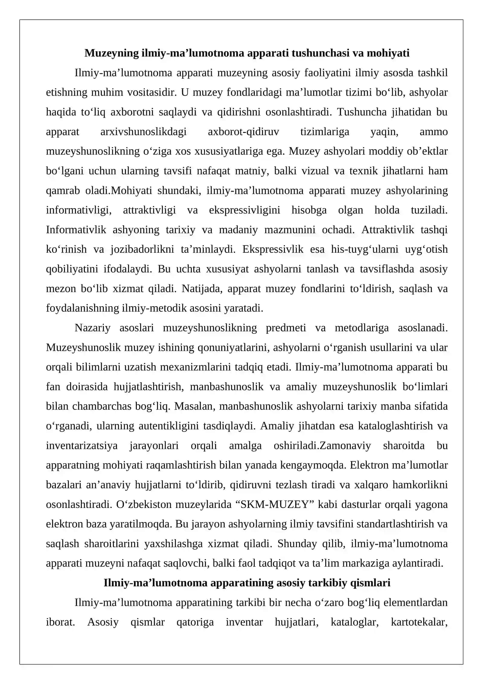 Muzeylarning ilmiy-ma’lumotnoma apparati va muzeyshunoslikning ilmiy tadqiqotchi 4