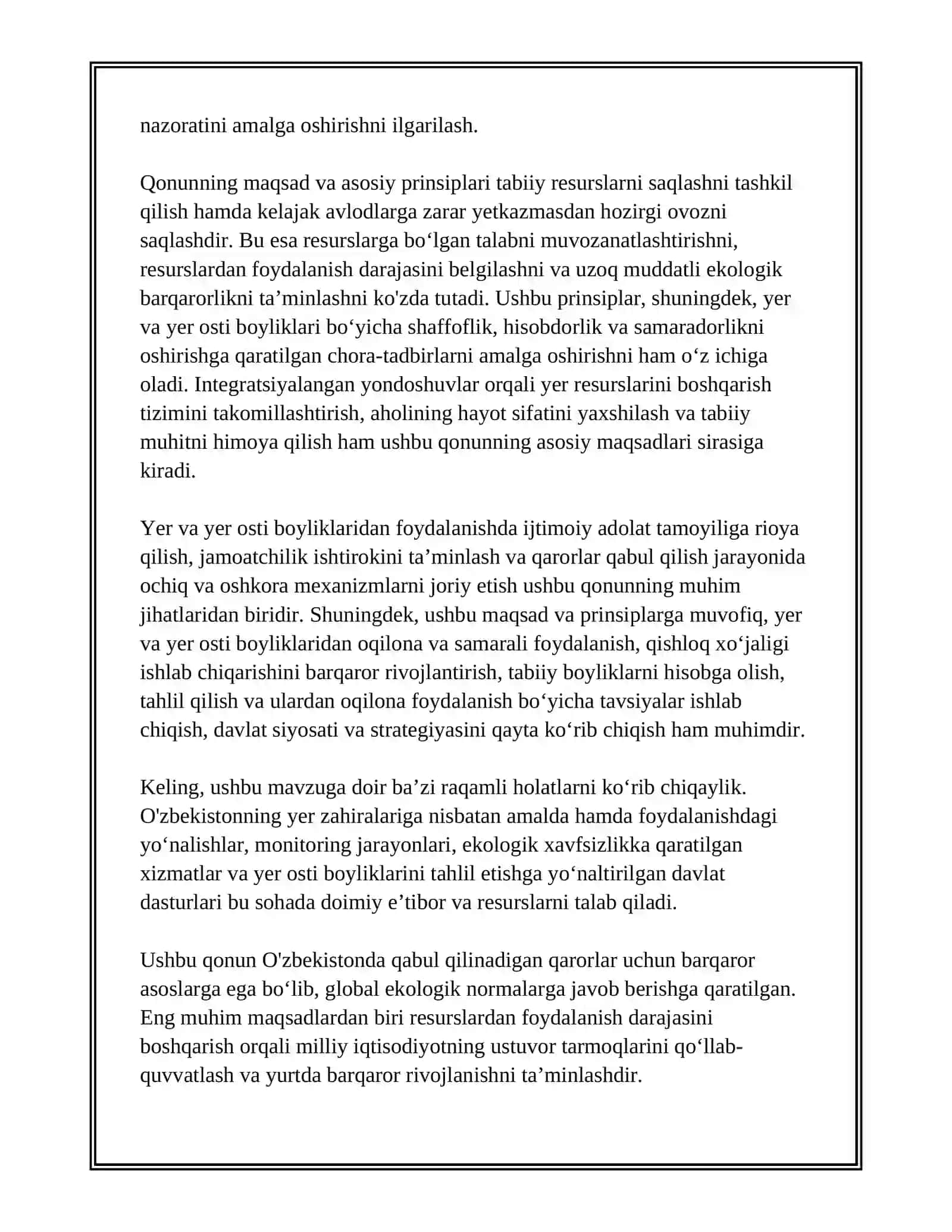 O'ZBEKISTON RESPUBLIKASI "YER VA YER OSTI BOYLIKLARIDAN OQILONA FOYDALANISH TO'G'RISIDA"GI QONUN 4