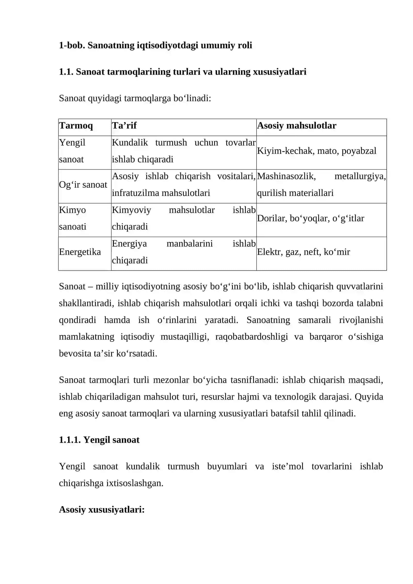 SANOAT TARMOQLARINING IQTISODIYOTDAGI O‘RNI VA AHAMIYATI 4
