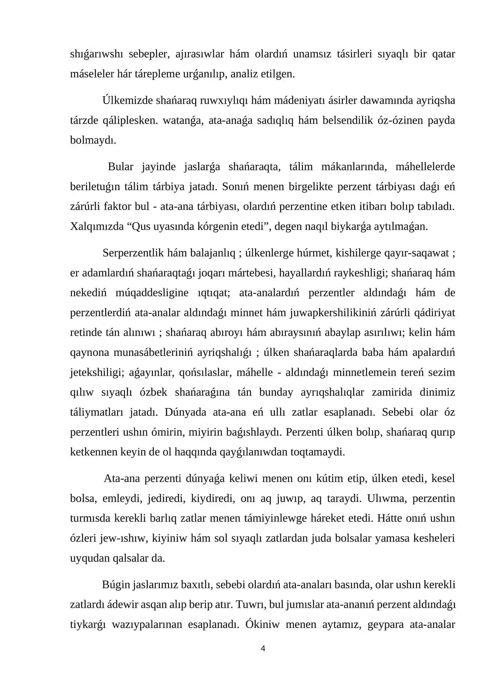 SHAŃARAQTA ATA-ANA HÁM PERZENT MUNASÁBETLERI 4