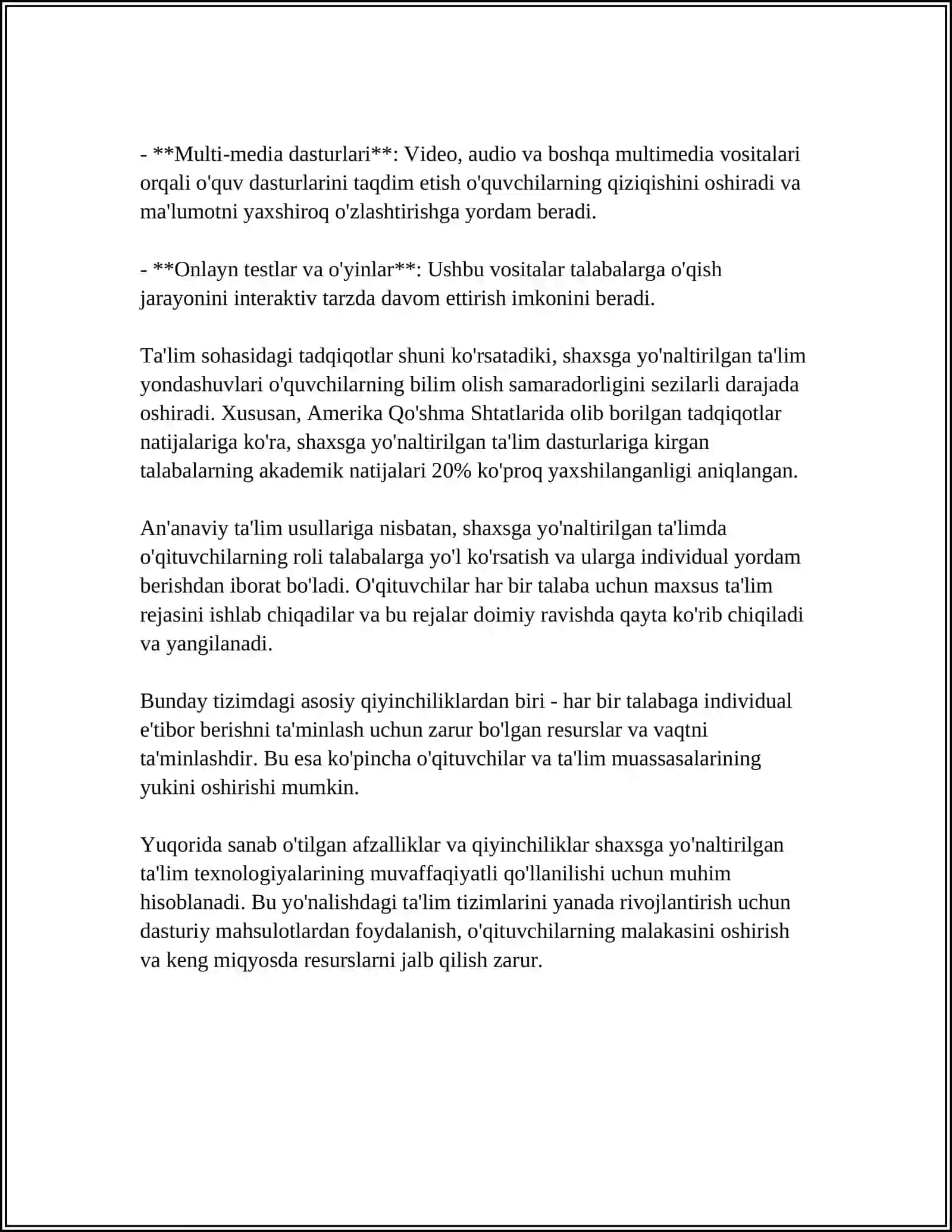 SHAXSGA YONALTIRILGAN TALIM TEXNOLOGIYALARI MOHIYATINI OCHIB BERISH. “MEN” KONTSEPTSIYASINI RIVOJLANTIRISHDA SHAXSGA YONALTIRILGAN TALIM USULLARIDAN AMALIYOTDA FOYDALANISH 4