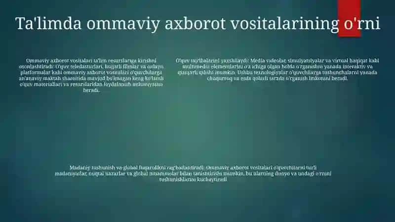 Milliy G‘Oya Va Ma‘Naviyatga Oid Fanlarni O‘Qitishda Ommaviy Axborot Vositalaridan Foydalanish 4