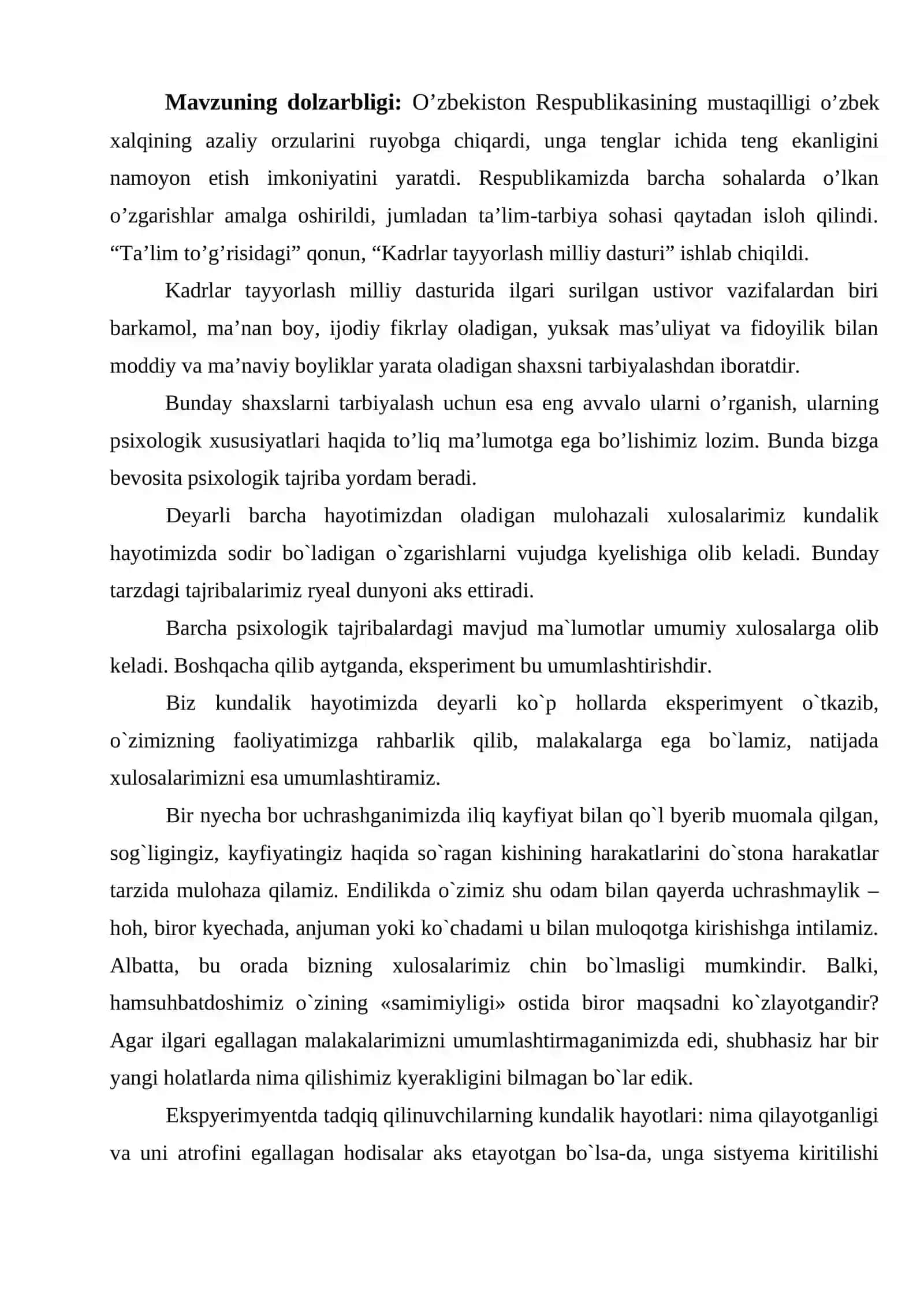 PSIXOLOGIK TAJRIBA 4