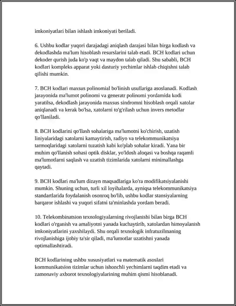 BCH KODI BILAN XATOLARNI TUZATISH PRINTSIPI 4