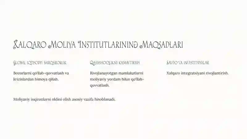 Xalqaro Moliya Institutlari: Maqsadi va Funktsiyalari 4