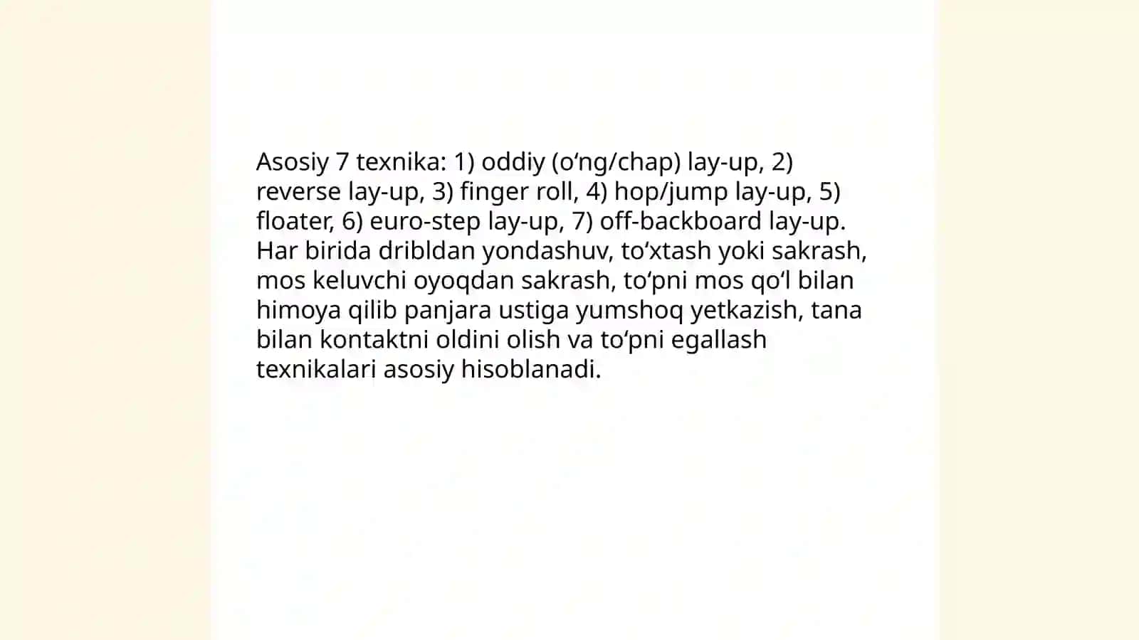 Basketbol hujumi texnikasining tasnifi 4