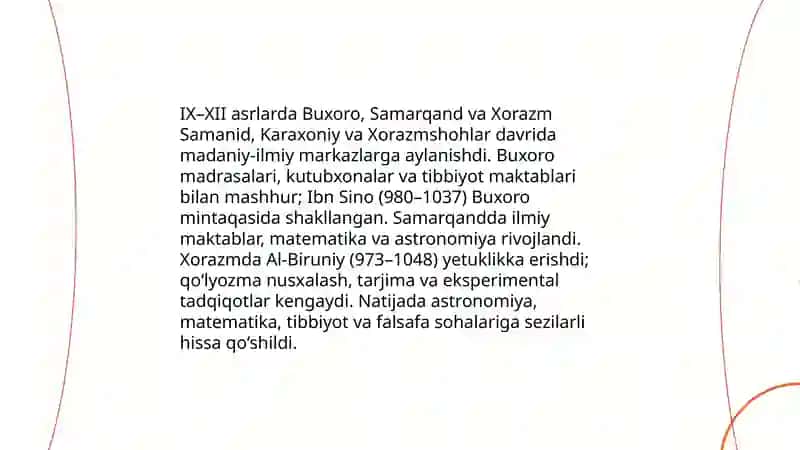 IX-XII asrlarda mamlakatimiz hududida ròy bergan madaniy uyģonish(Renessans) 4