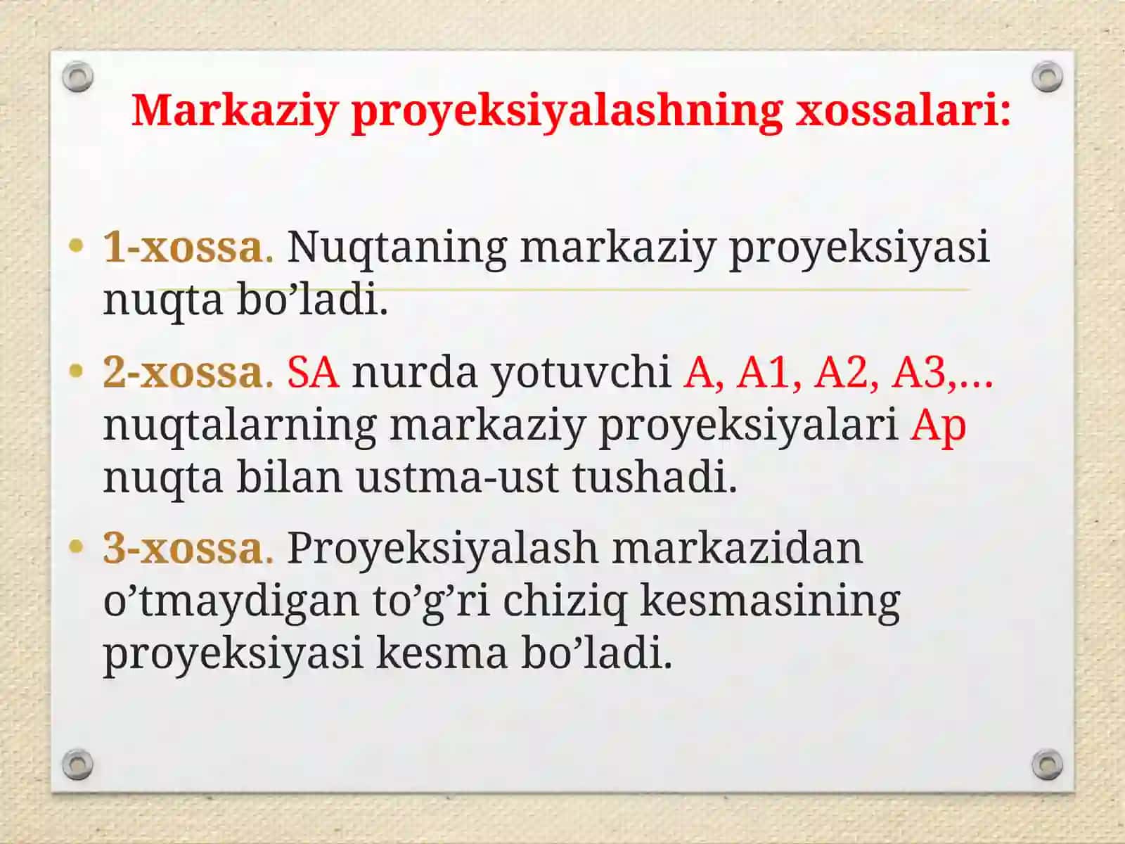 Proeksiyalash usullari.Nuqtaning ortogonal proeksiyalari 4