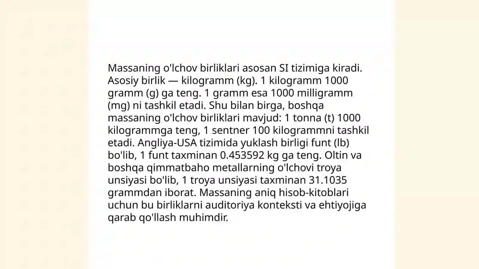Massa va uning birliklari 4
