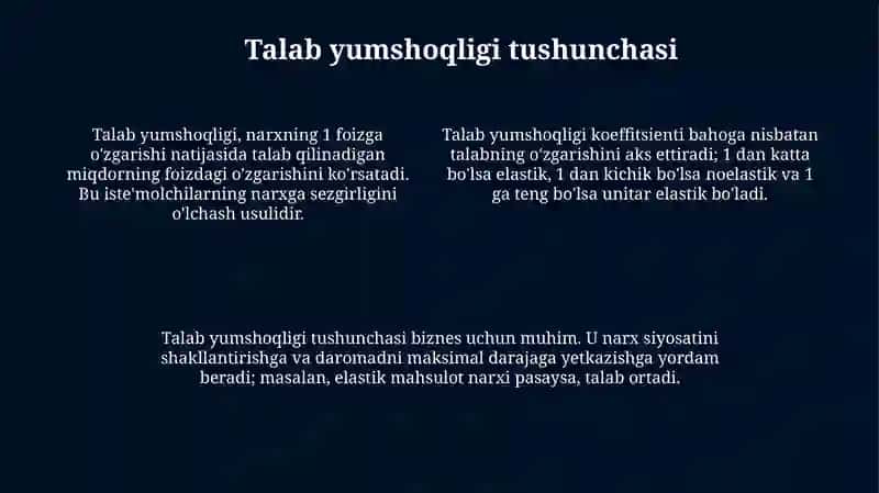 Baho bo`yicha talab yumshoqligi va uning ishlatilishi 4