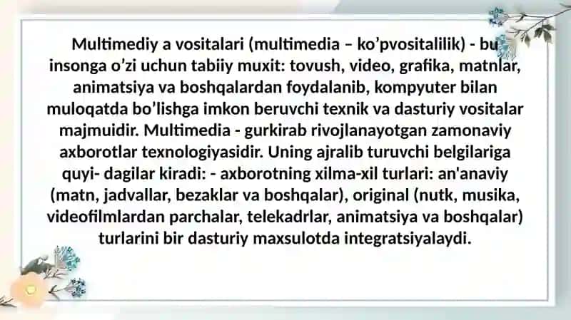 Multimedia taqdimotlar yaratish. oʻrgatuvchi taqdimotlar yaratish 4