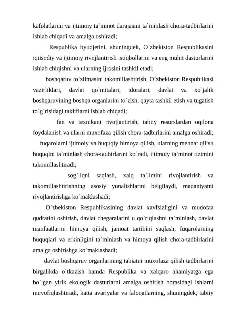 O`zbekiston Respublikasining Vazirlar Mahkamasining konstitutsiyaviy huquqlari 4