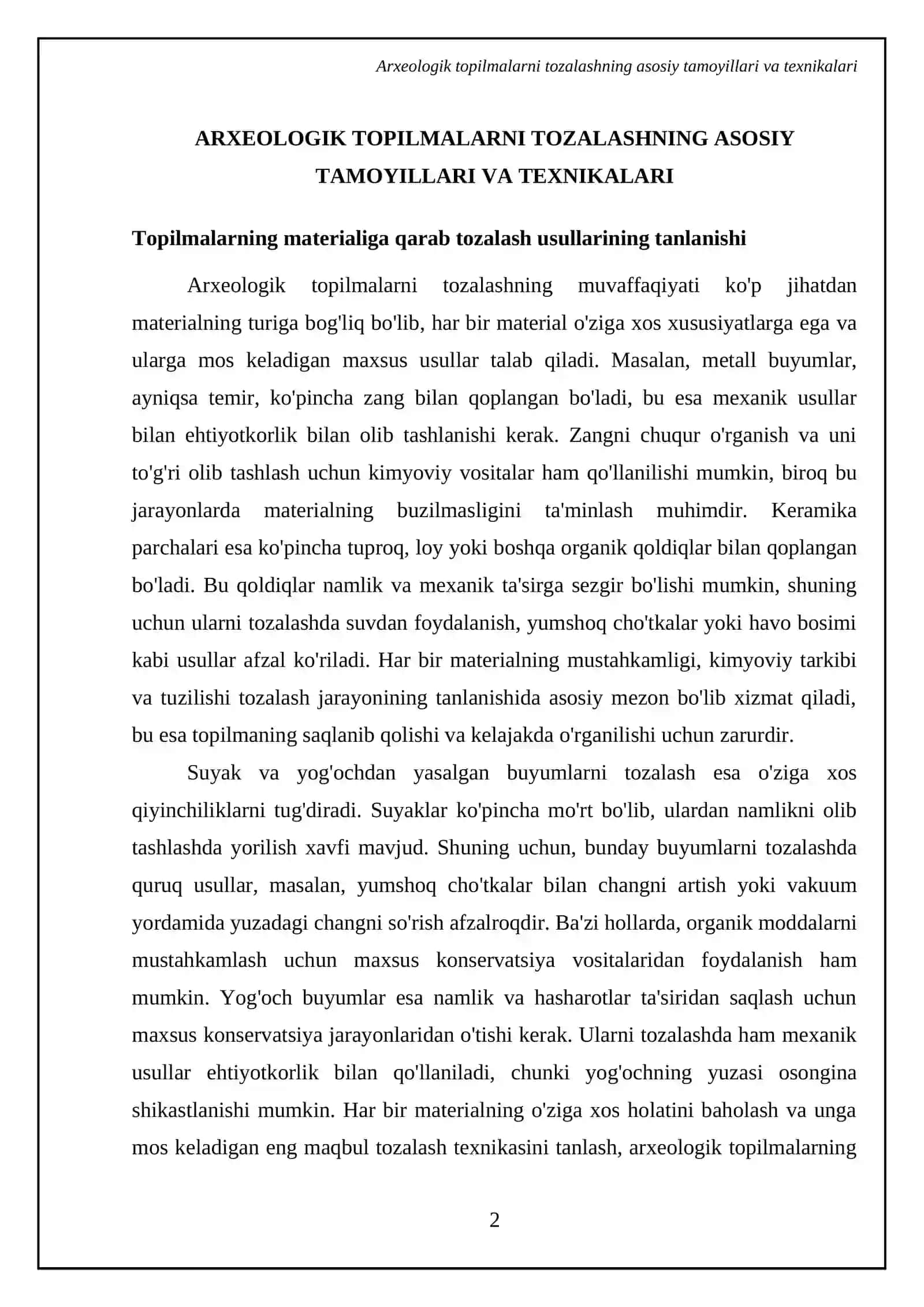 Arxeologik materiallarni dastlabki tozalash va saqlash usullari 4