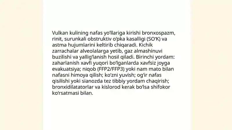 Vulqon otilishi tabiiy ofatlari va Umumiy amaliyot shifokori birinchi yordami 4