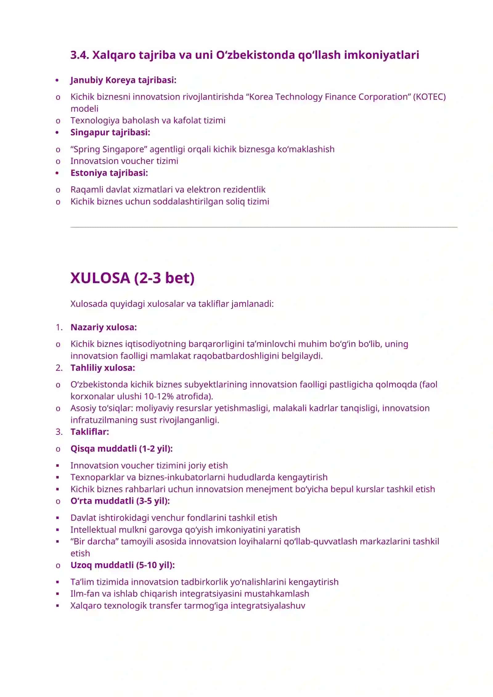BOB. KICHIK BIZNES VA INNOVATSIYALARNING NAZARIY ASOSLARI 4