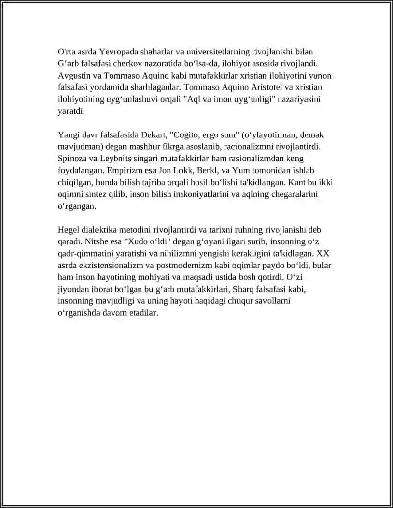 FALSAFASINING MOHIYATIGA OID SHARQ VA G'ARB MUTAFAKKIRLARINING FIKIRLARI TASNIFI 4