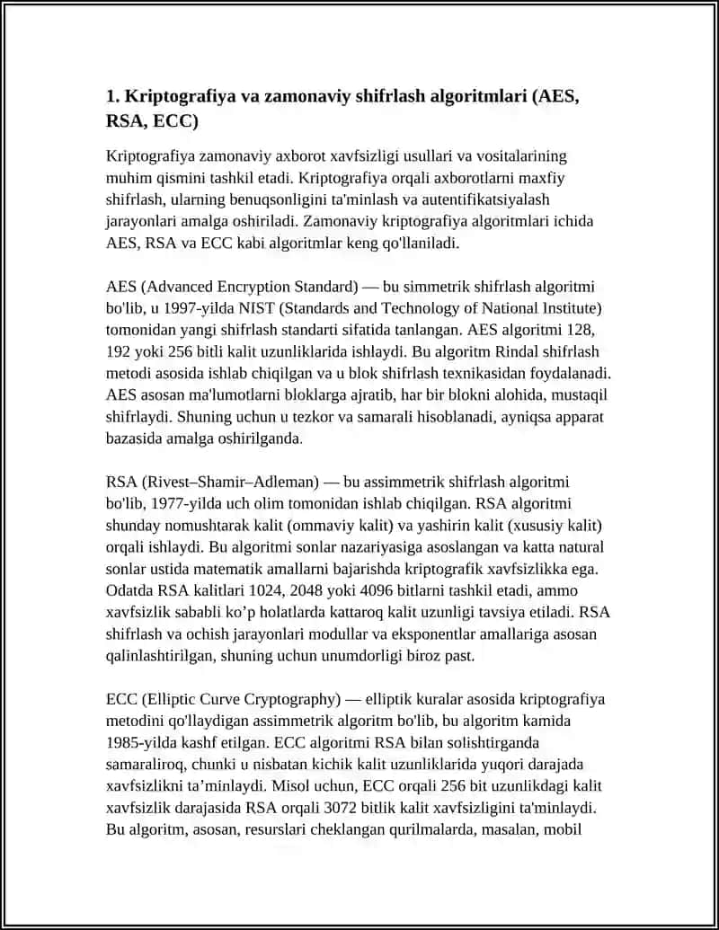 Kriptografiya va zamonaviy shifrlash algoritmlari (AES, RSA, ECC) 4