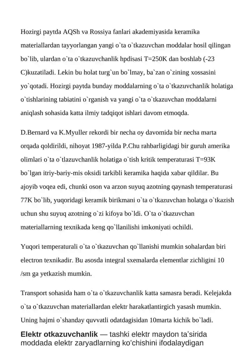 O’ta o’tkazuvchanlik va uning kvantomexanik talqini 4