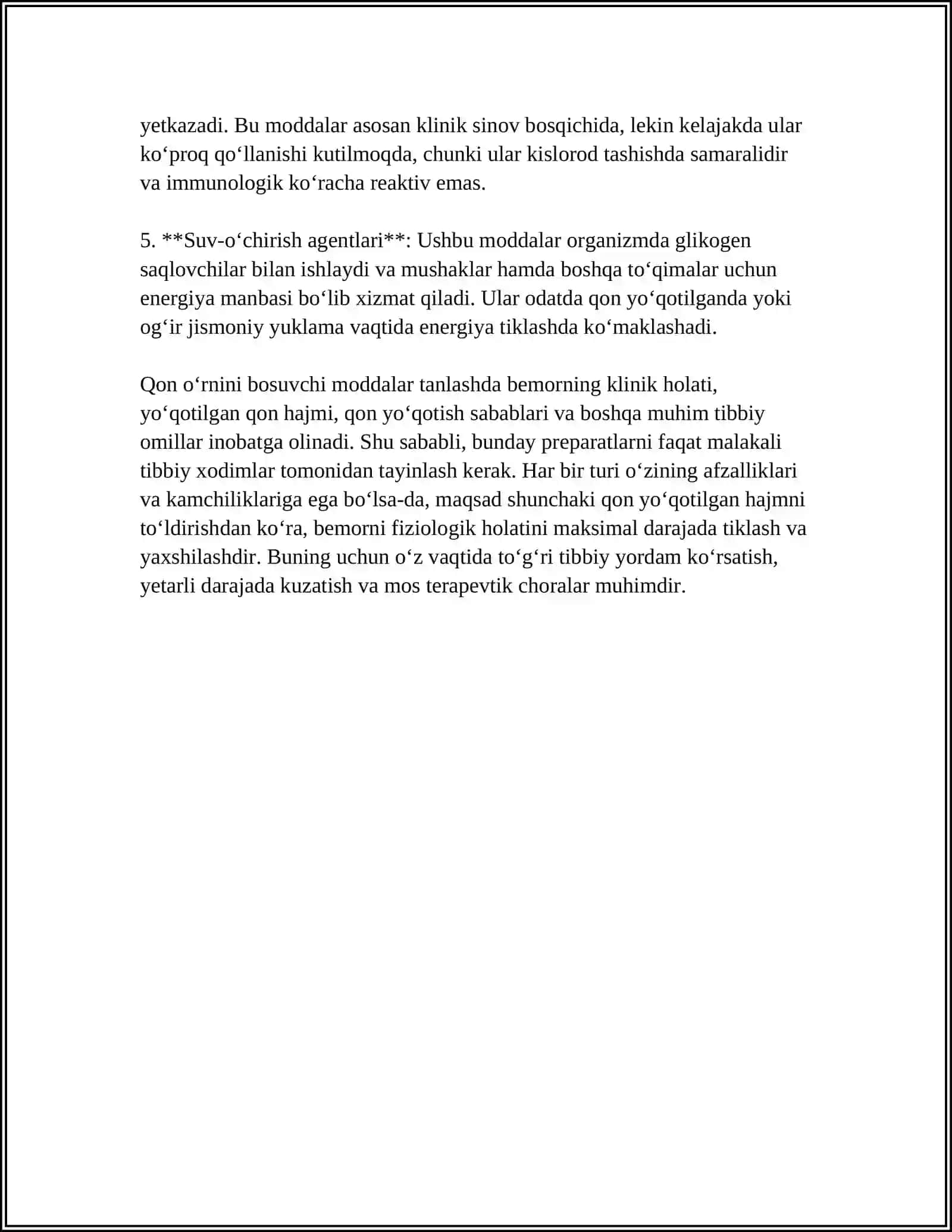 Qon O‘rnini Bosuvchi Moddalar va Infuzion-Transfuzion Terapiya Asoslari 4