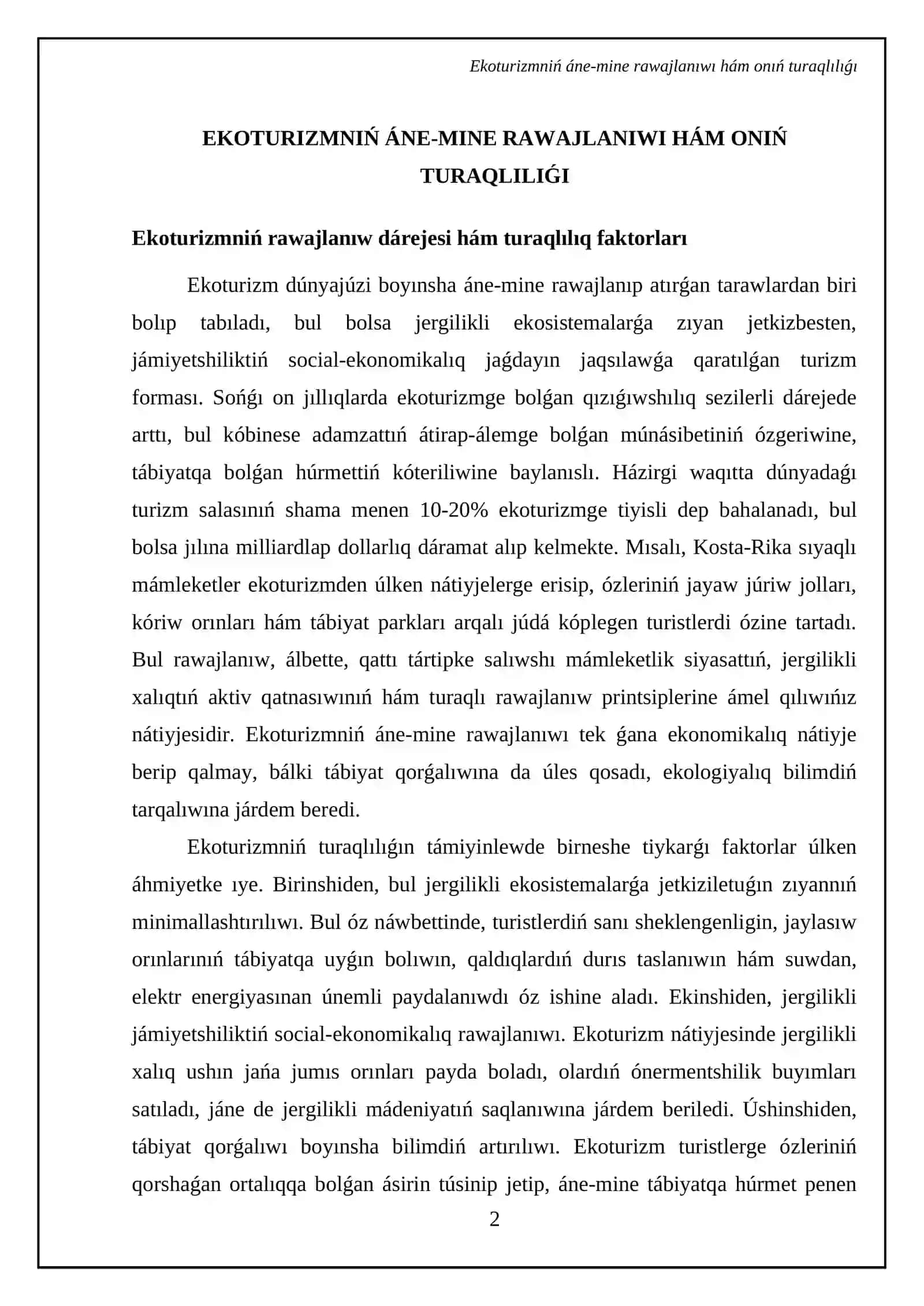 Ekoturizm hám turaqlı rawajlanıwdıń jolı 4