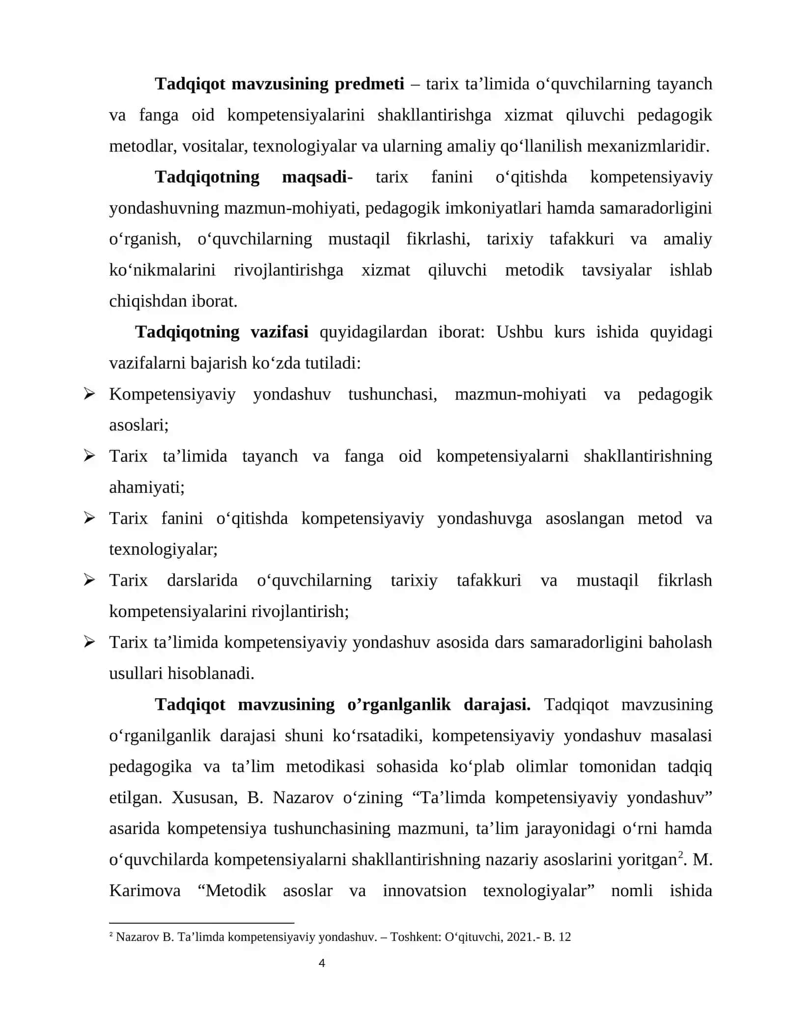 KURS ISHI MAVZU:Tarix ta’limiga kompetensiyaviy yondashuv 4