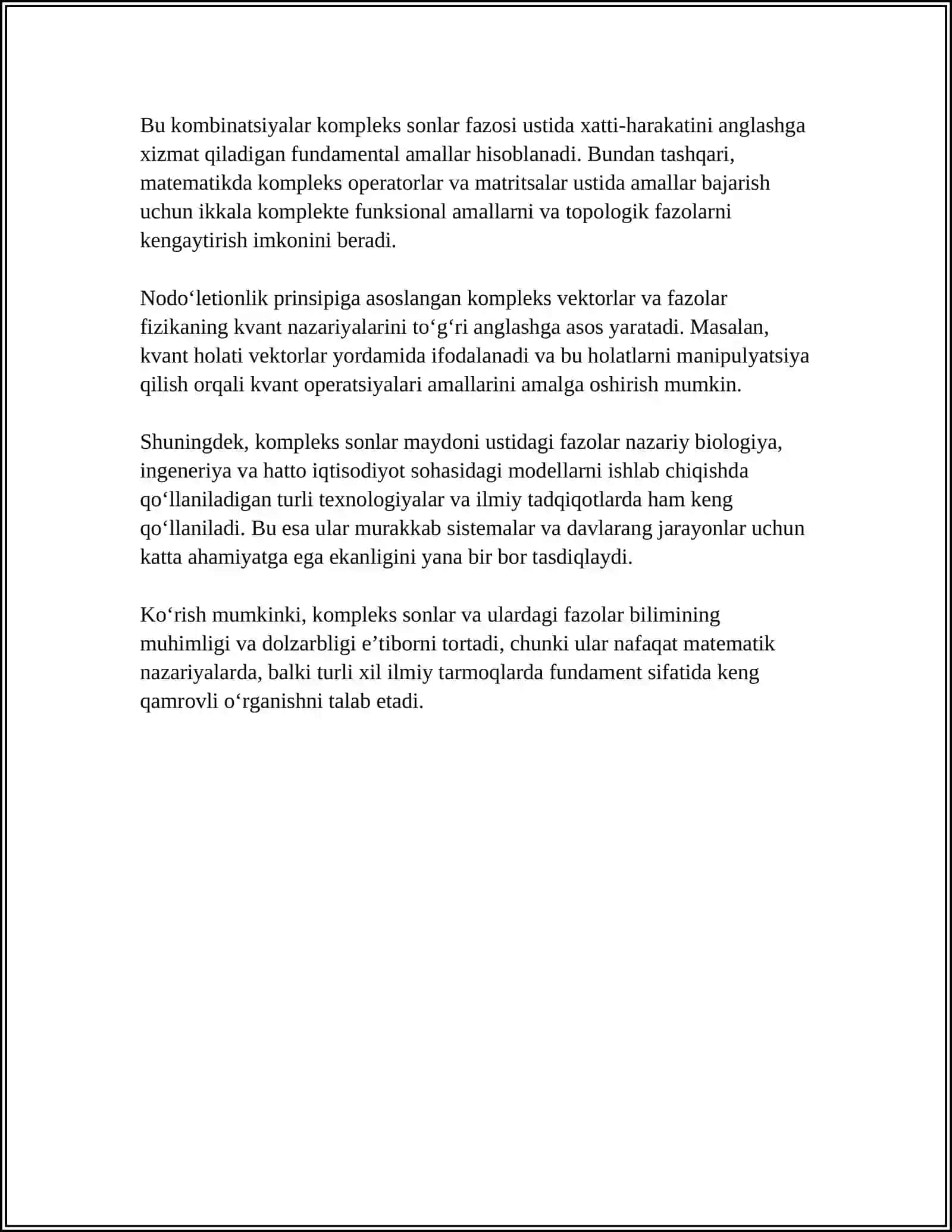 KOMPLEKS SONLAR MAYDONI USTIDA BERILGAN FAZODAGI KVADRATIK FORMALAR VA ULARNING KANONIK SHAKLLARI 4