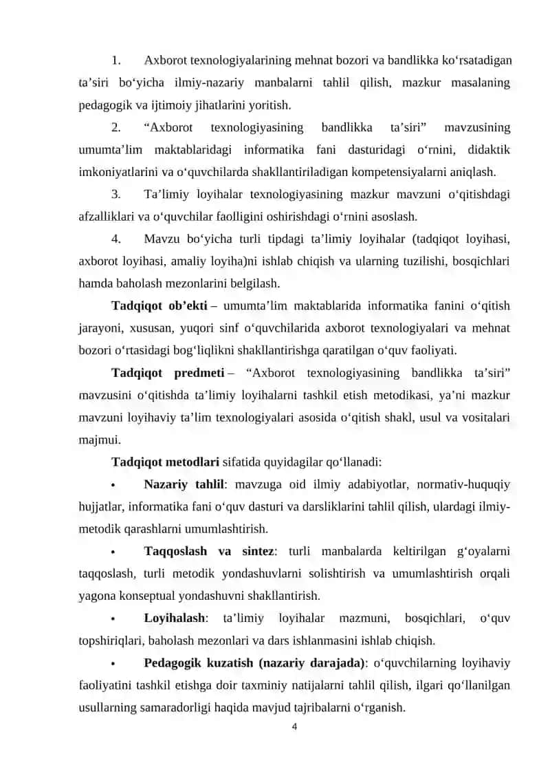 Axborot texnologiyasining bandlikka ta’siri mavzusini o‘qitishda ta’limiy loyihalarni tashkil etish 4