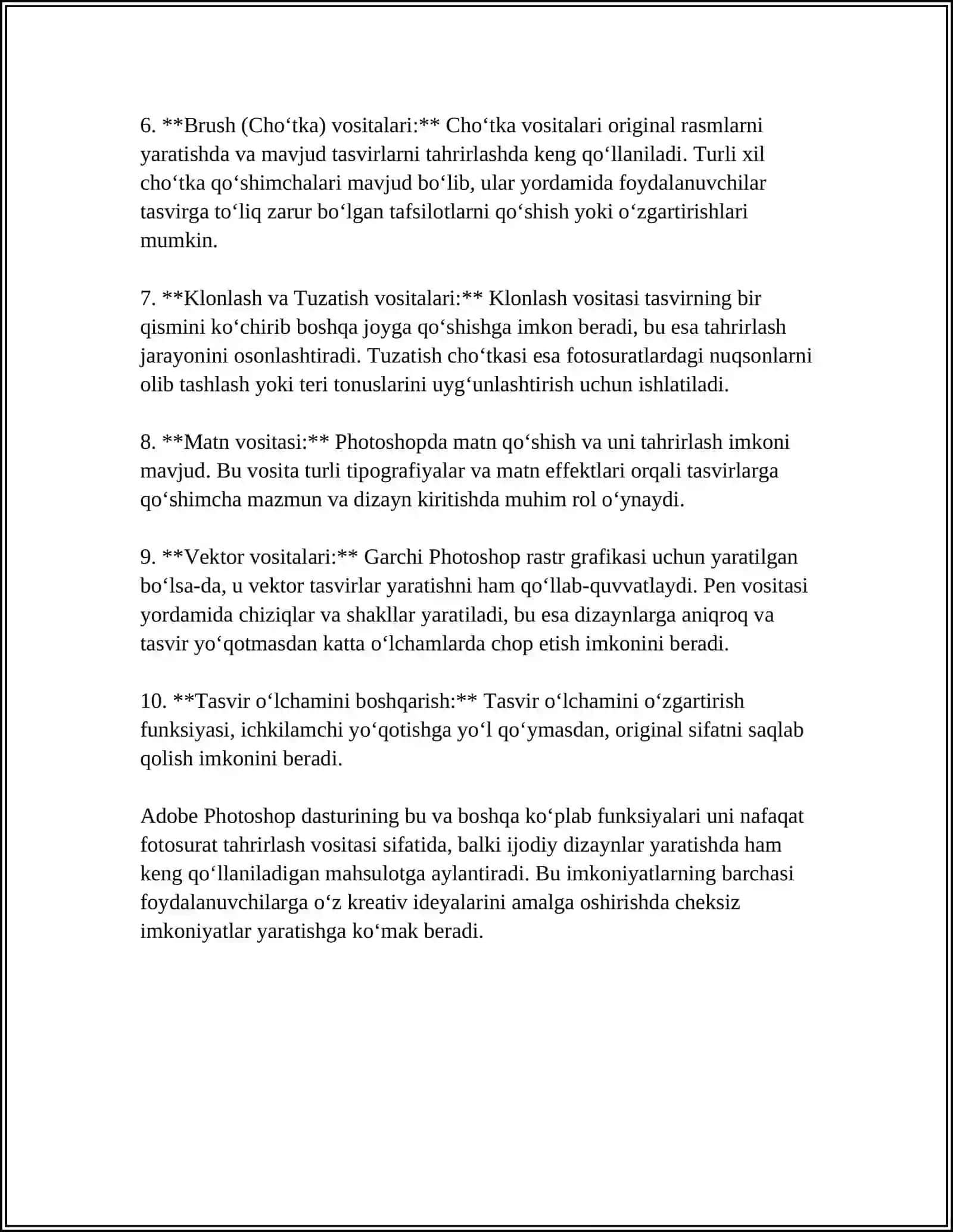 ADOBE PHOTOSHOP DASTURI IMKONIYATLARI 4