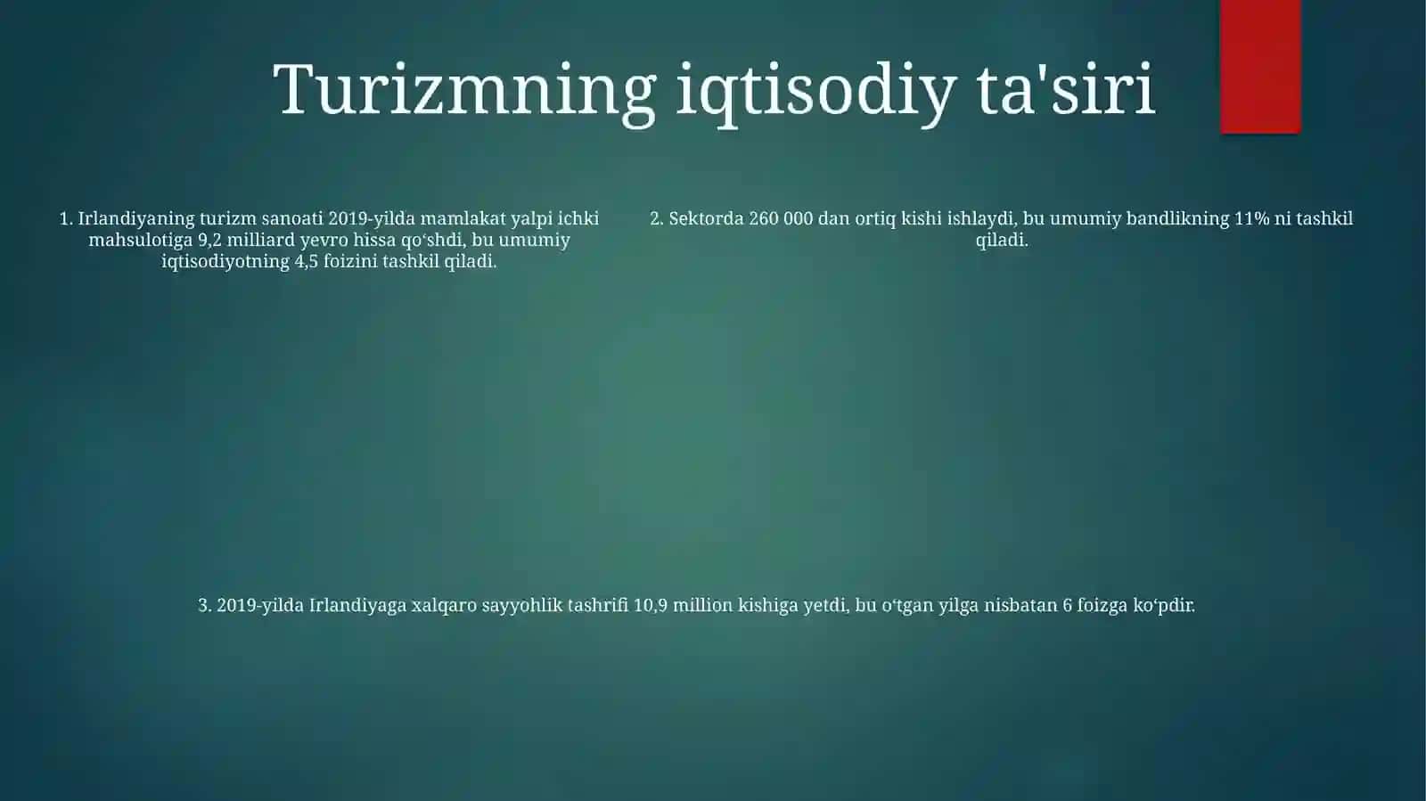 Irlandiya Davlati Urizmining Rivojlanishidagi Holati Haqida Statistik MaʼLumotlar 4