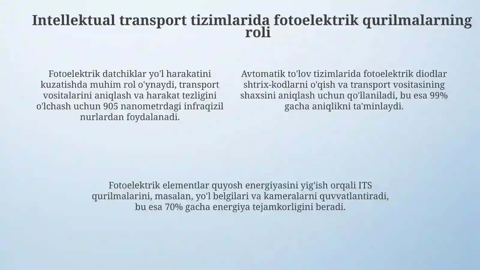 Fotoelektrik qurilmalar va "aqlli" transport tizimlarida ularning roli 4