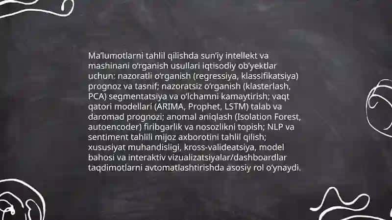 Iqtisodiy ob’yektga oid ma’lumotlar asosida taqdimot tayyorlash va amalga oshirishning zamonaviy texnologiyalaridan foydalanish 4