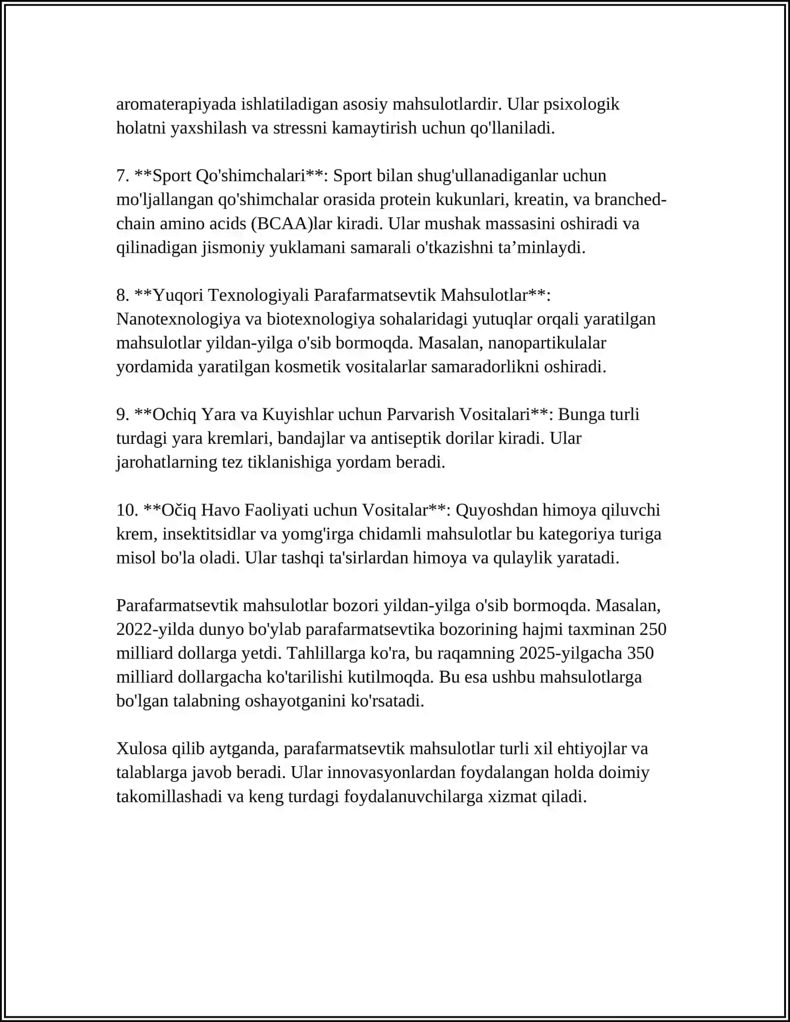 PARAFARMATSEVTIK TAVARLAR: PARXEZ VOSITALARNING TAVARSHUNOSLIK TAXLILI 4