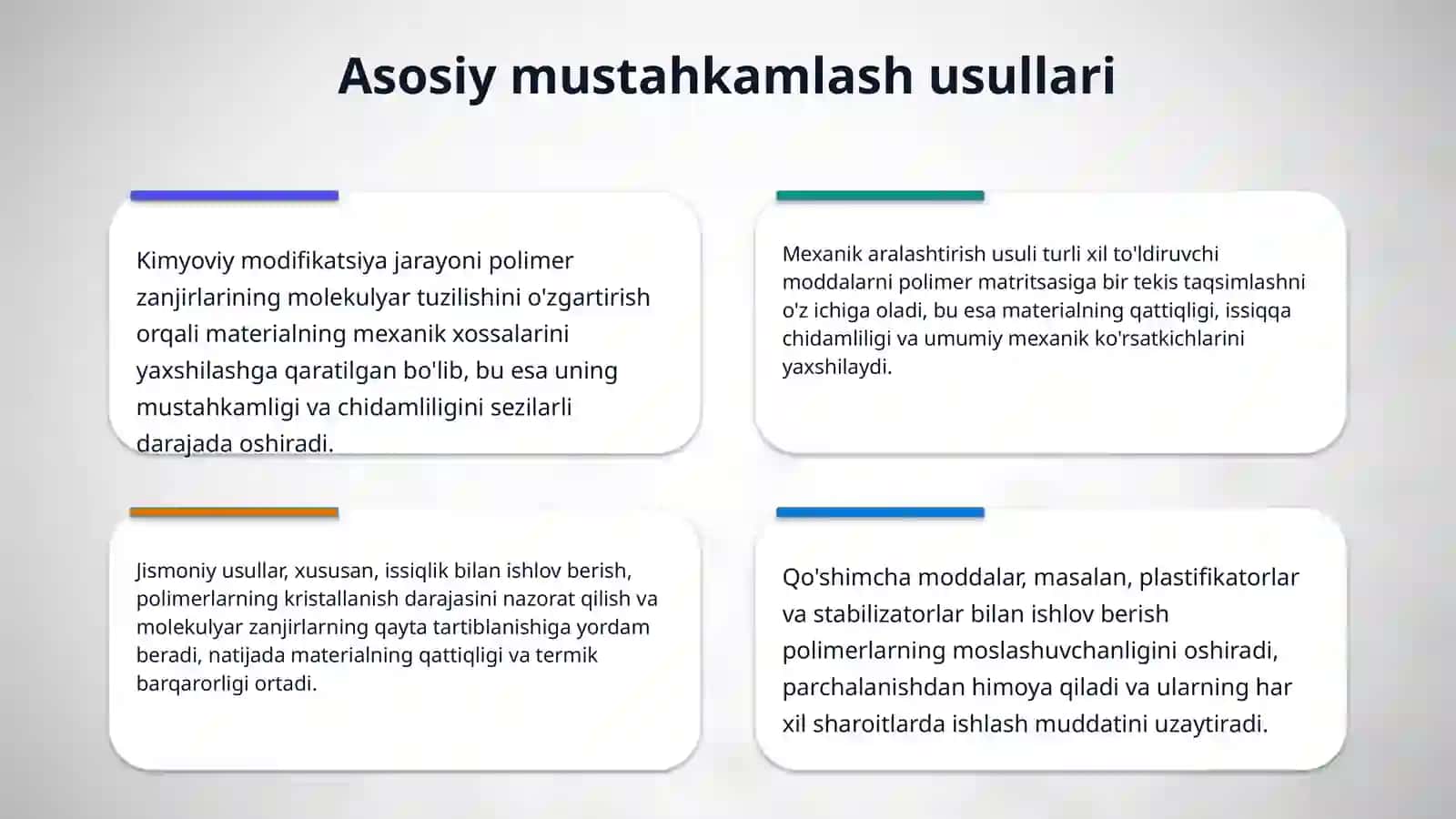 Polimer materiallarni mustahkamligini oshirish yo‘llari. 4