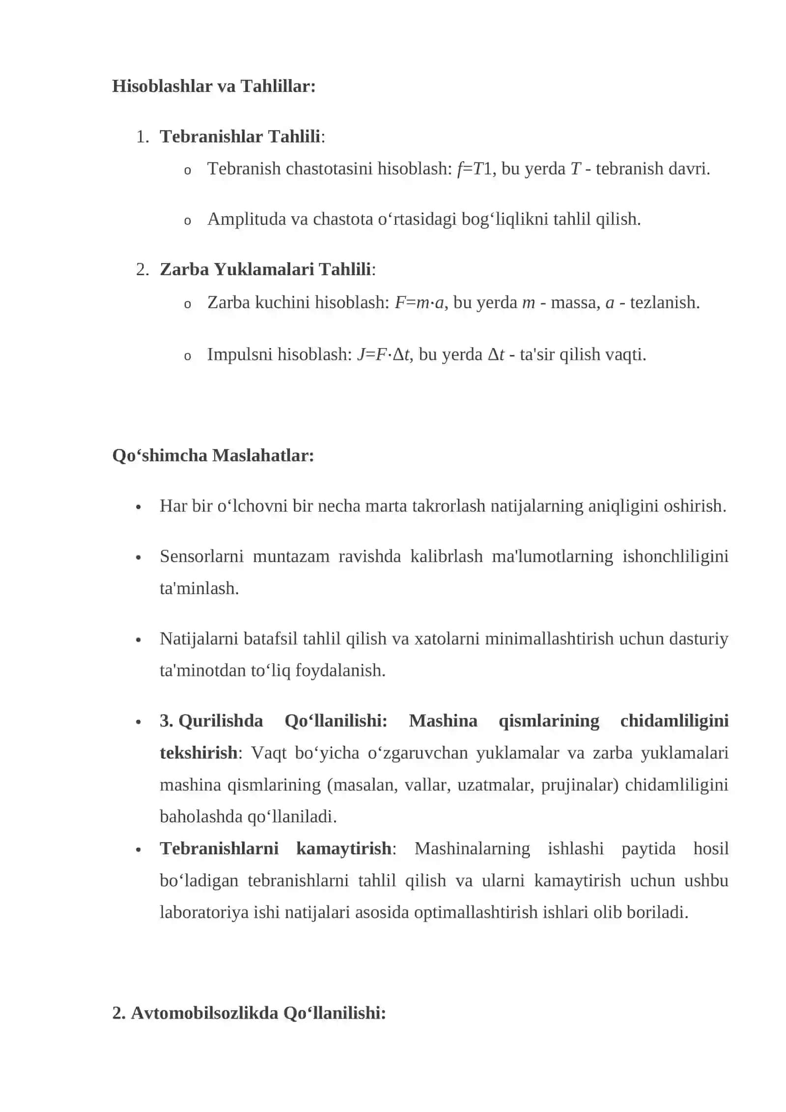 Laboratoriya Ishi: Vaqt Bo‘yicha O‘zgaruvchan Yuklamalar va Zarba Muammolari 4