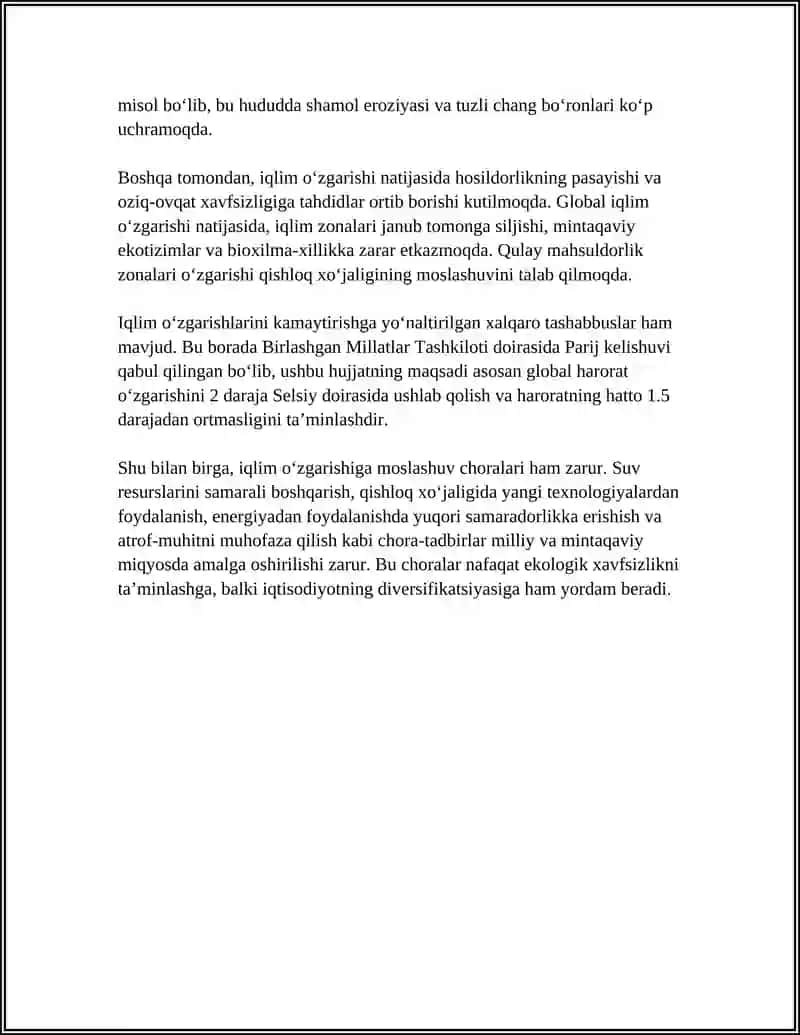 IQLIM O‘ZGARISHI VA EKOLOGIK MOSLASHUV 4