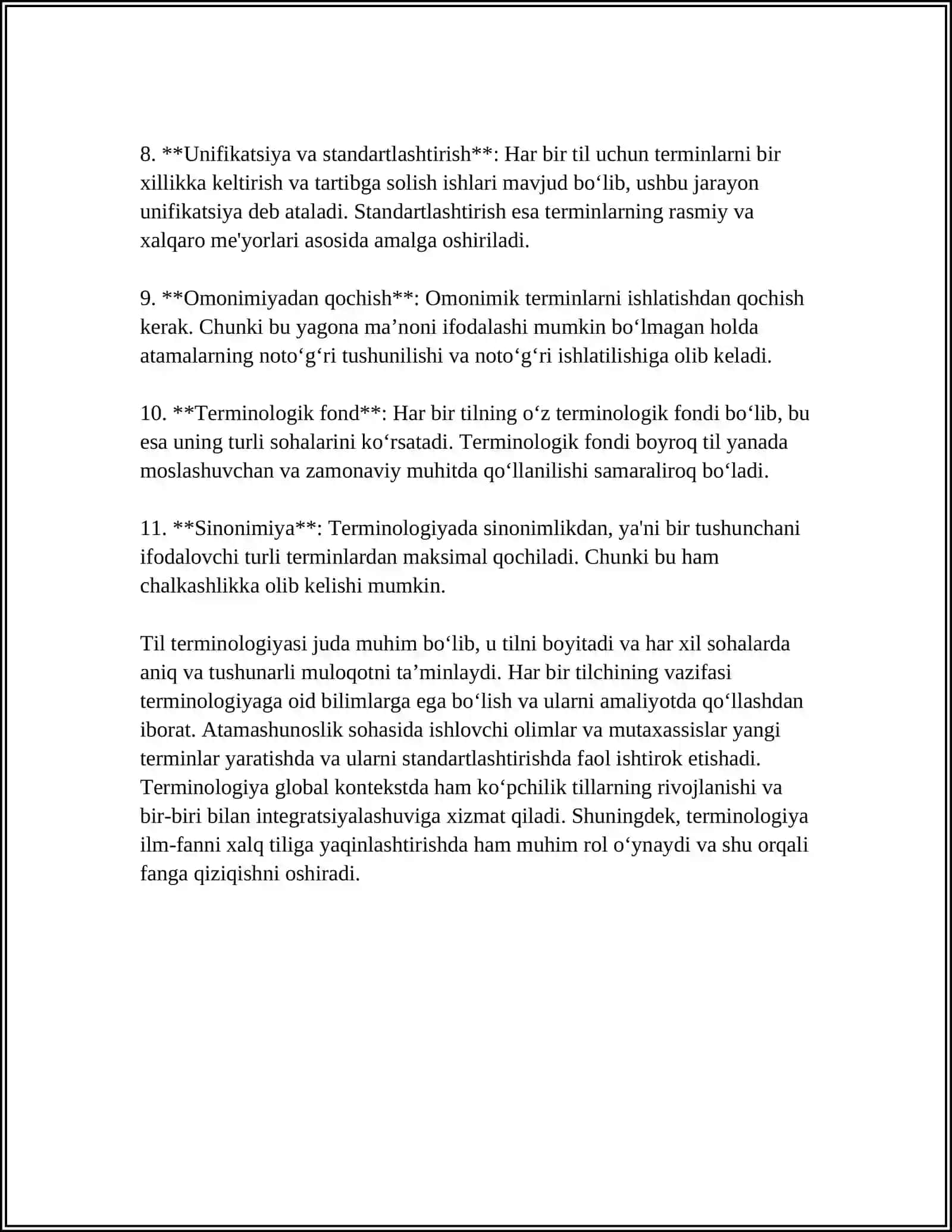 TIL VA TERMINOLOGIYA. MUTAXASSISLIK ATAMALARI LUGʻATINI YARATISH, ULAR ISHTIROKIDA GAPLAR TUZISH 4