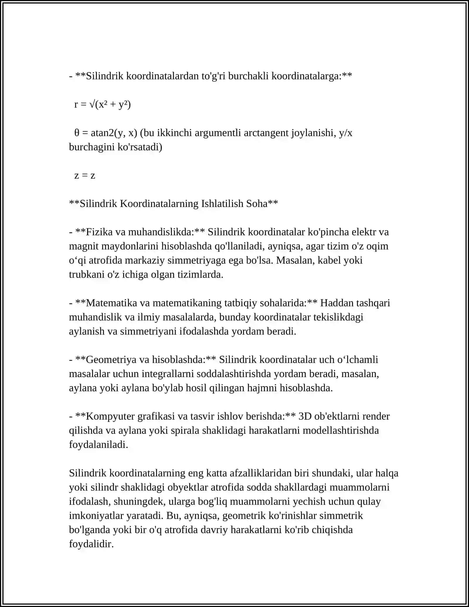 SILINDRIK VA SFERIK KOORDINATALAR SXEMASI 4