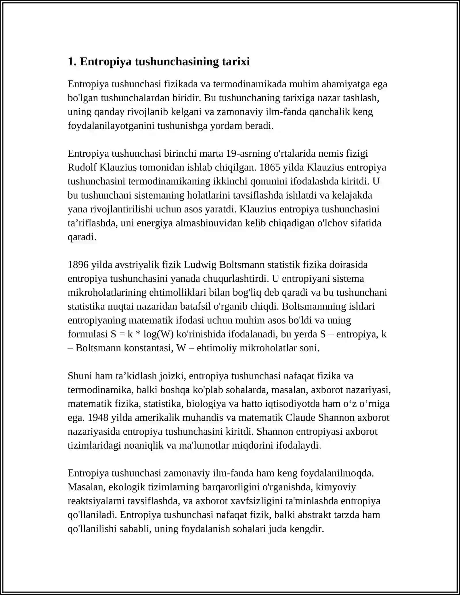 ENTROPIYA TUSHUNCHASI, ENTROPIYA XOSSALARI 4