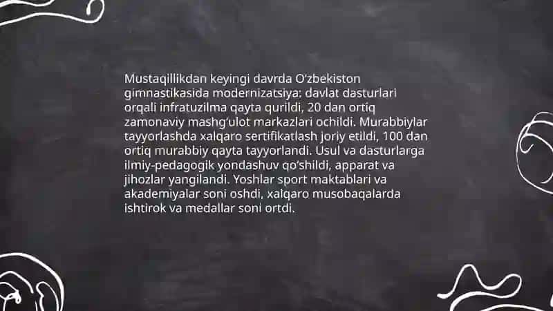 Oʻzbekiston gimnastikasining tarixi va rivojlanish bosqichlari 4