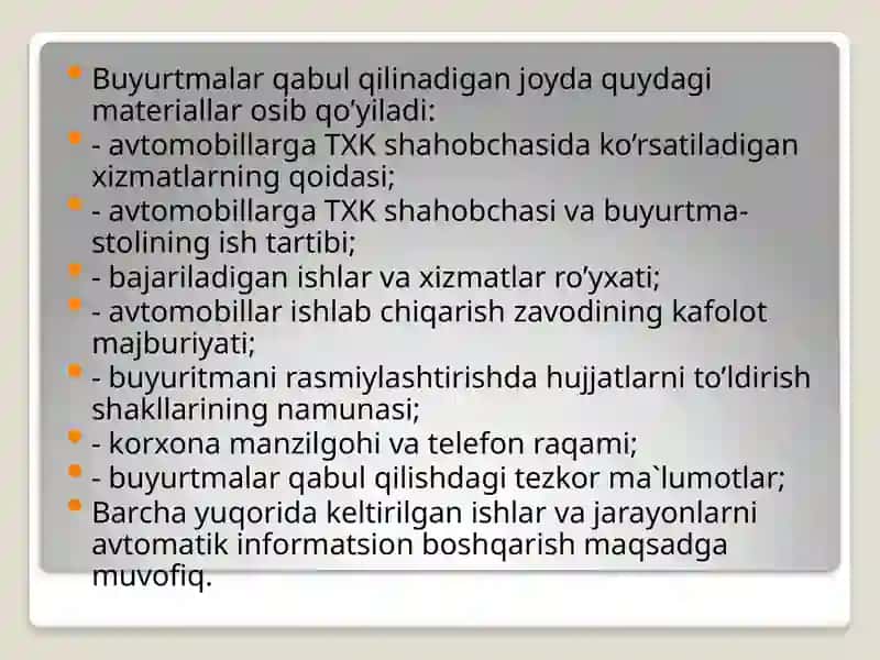 Servis korxonalarida xizmatni tashkil qilish 4
