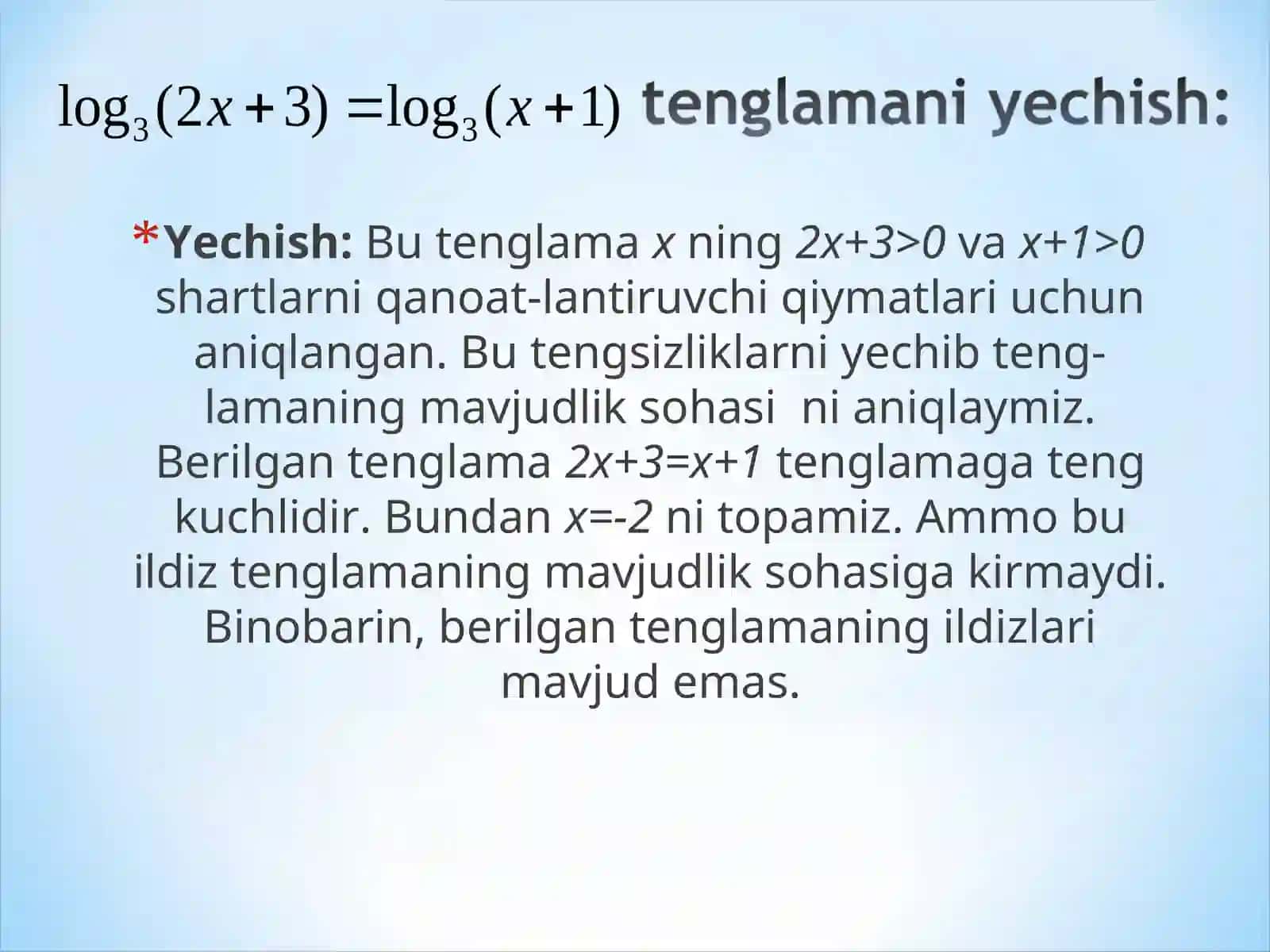 Logarifmik tenglama ma`lum almashtirishlar 4