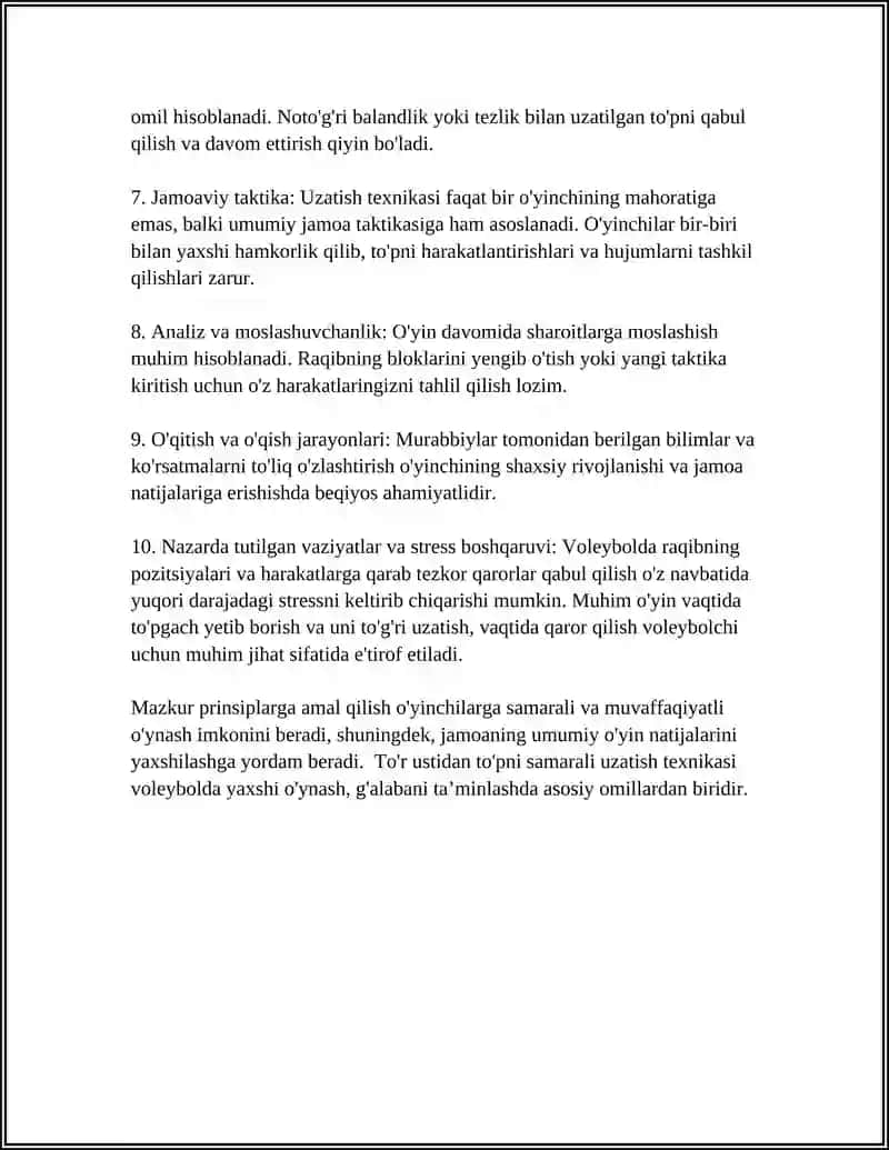 VOLEYBOLDA TOPNI TO'RDAN UZATISH TEXNIKASI 4