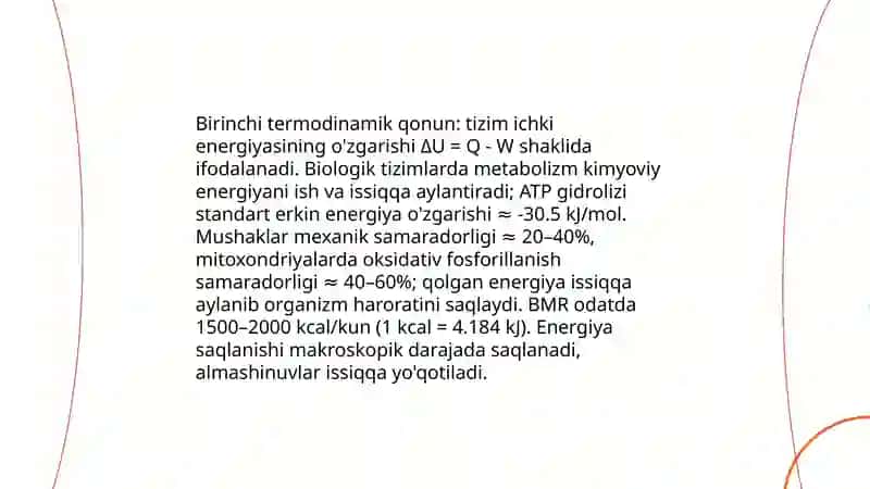 Termodinamik qonunlar va ularni tiriklikda tadbiqini o'rganish. Kleman dezorm usulida solishtirma issiqlik sigimini nisbatini aniqlash 4