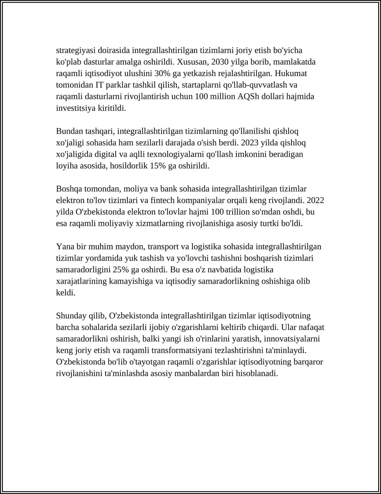 O'ZARO INTEGRALASHGAN TIZIMLARNING IQTISODIY SAMARADORLIGI 4