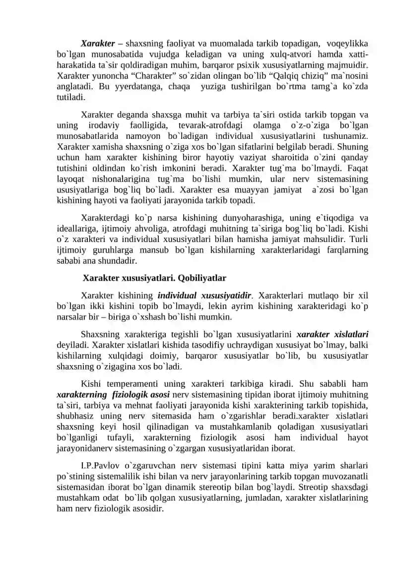 9-mavzu. Temperament, xarakter va faoliyatning individual xususiyatlari, kasbni egallash masalalari 4