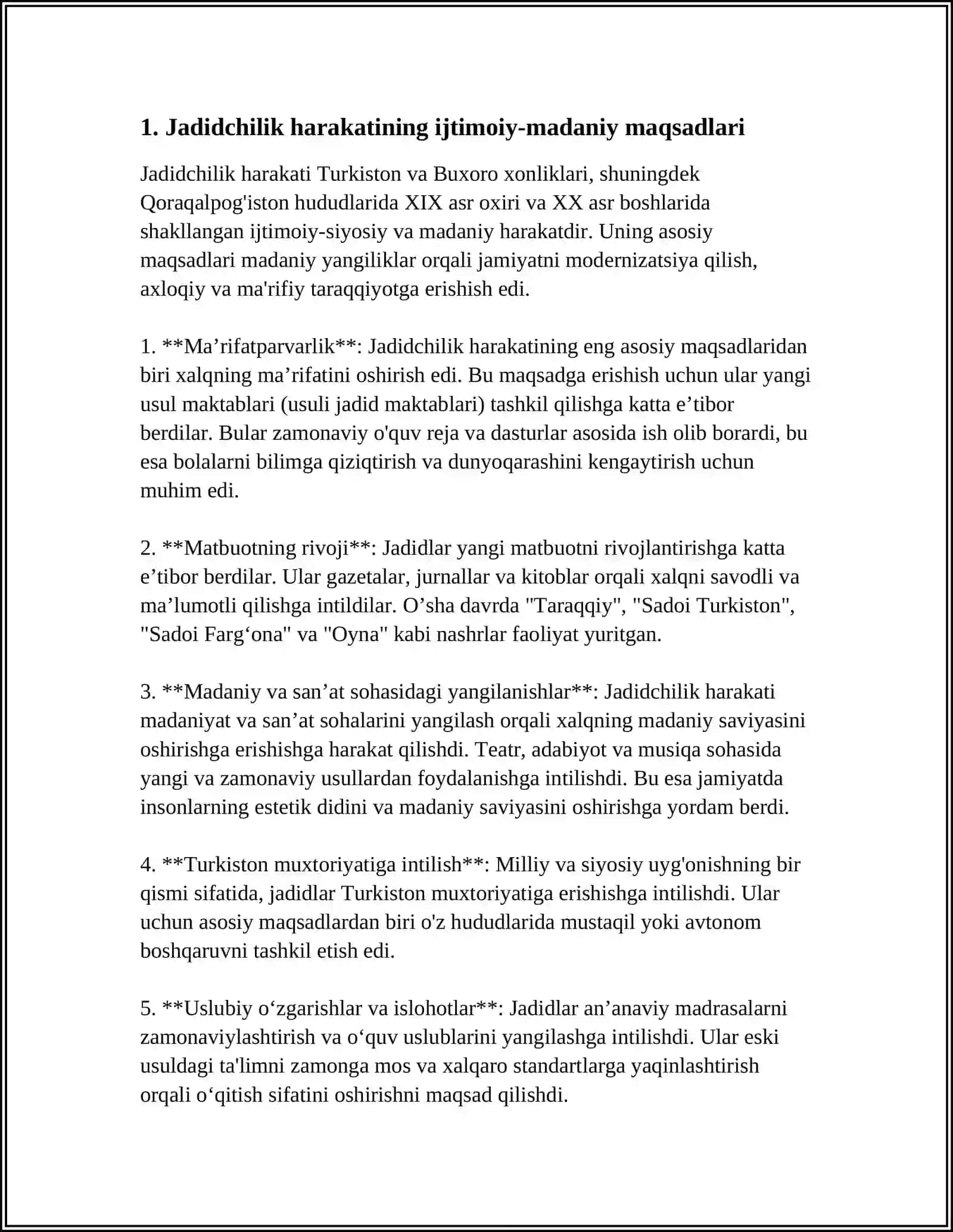 JADID MA'RIFATPARVARLARINING O'LKA IJTIMOIY-MA'NAVIY HAYOTIDA TUTGAN O (MUNAVVAR QORI, FITRAT, BEHBUDIY, AVLONIY VA BOSHQ.) 4