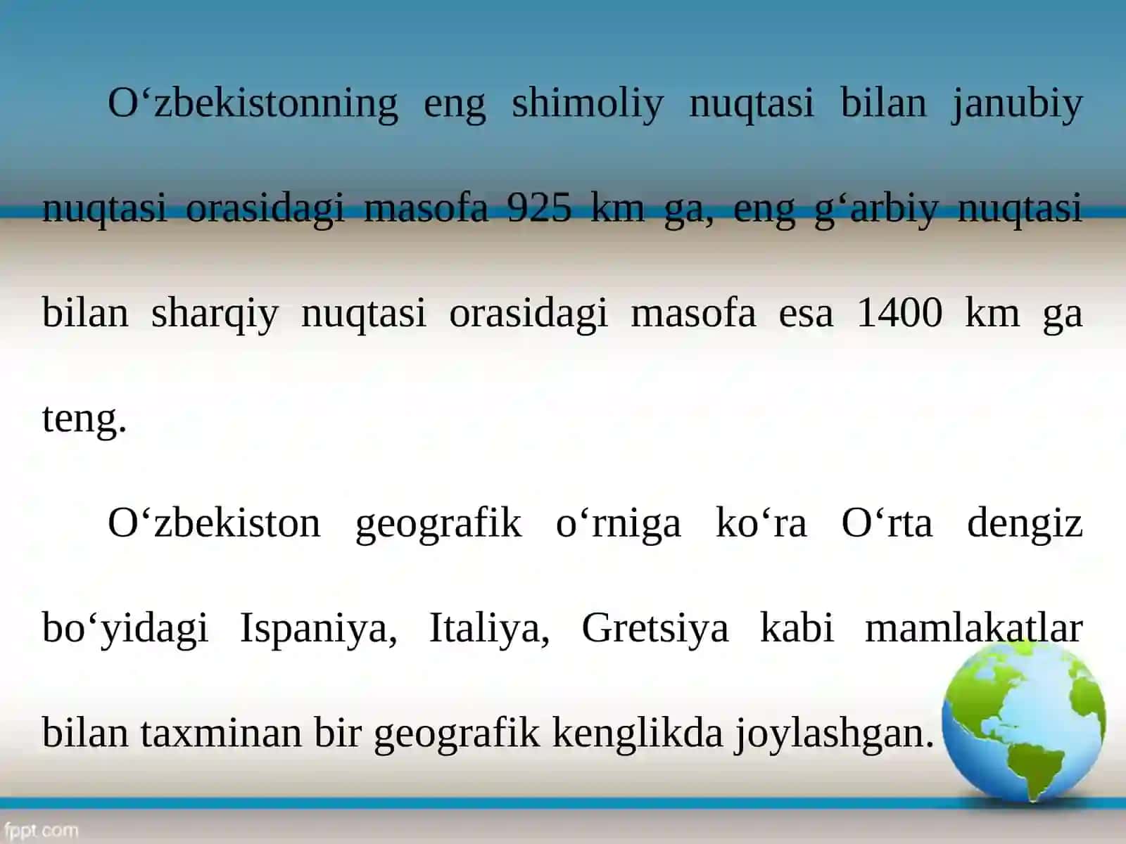 O‘zbekistonning geografik o‘rni, chegaralari va maydoni 4