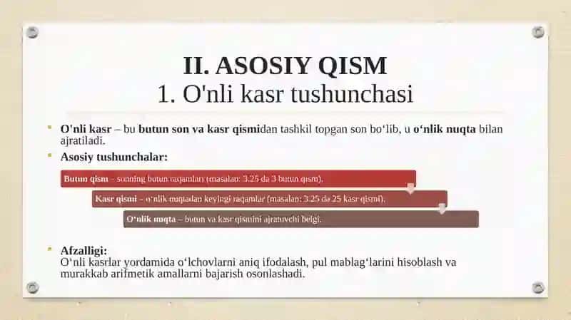 O'NLI KASIRLAR VA ULAR USTIDA ARFIMITIK AMALLARNI BAJARISH ALGARITIMI 4