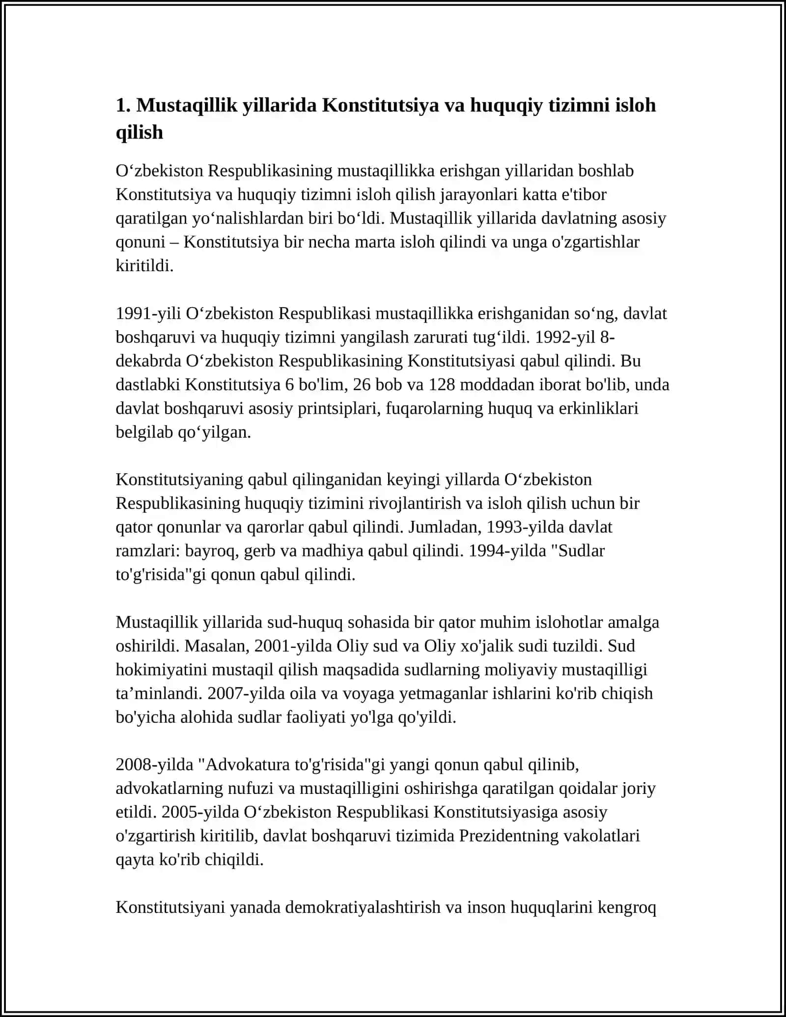 MUSTAQILLIK YILLARIDA DAVLAT BOSHQARUVIDA AMALGA OSHIRILGAN ISLOHOTLAR 4