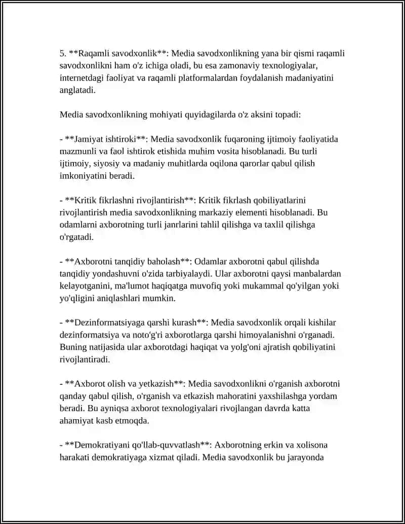 MEDIA SAVODXONLIK MAZMUNI VA MOHIYATI 4